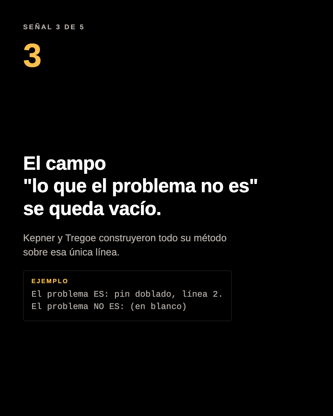 Panel del carrusel: el campo de lo que el problema no es queda vacío. Ejemplo: el problema ES: pin doblado, línea 2. El problema NO ES: en blanco.