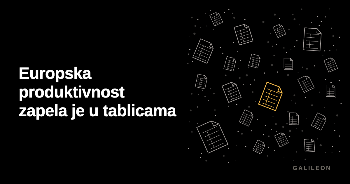Razbacane datoteke s tablicama lebde na crnom, razdvojene i međusobno nepovezane. Jedna od njih je zlatna.