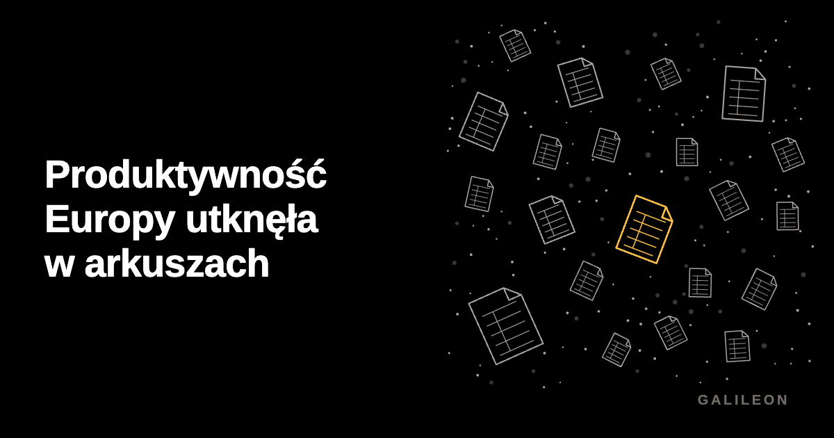 Luźne pliki arkuszy kalkulacyjnych rozrzucone na czarnym tle, niepołączone ze sobą. Jeden z nich jest złoty.