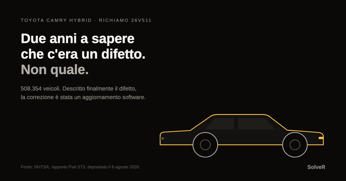 Sagoma di una berlina su nero, accento oro - caso di studio del richiamo Toyota 26V511