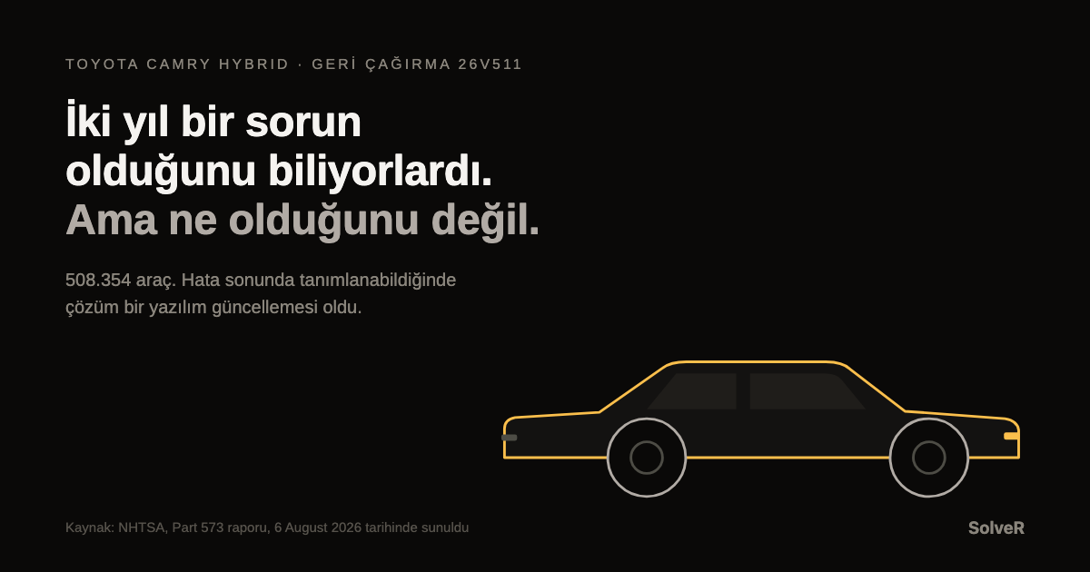 Siyah zemin üzerinde bir sedan silueti, altın vurgu - Toyota 26V511 geri çağırma vaka çalışması